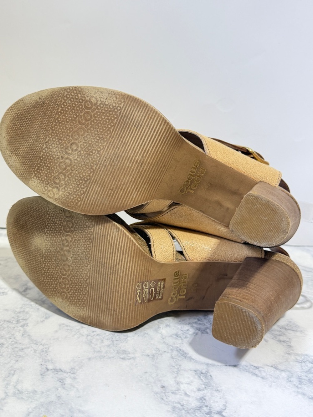 Anthropologie Coque Terra Women's Sanne Leather tan brown block Heels Size 9 - Picture 7 of 10